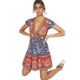 Coachella Music Festival Outfits Ruffled Positioning Printed V-neck Bohemian Stomach Blanket Dress