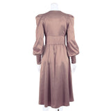 Taffeta Dress Satin Dress Lantern Sleeve Waist-Tight Elegant Slim-Fit Dress