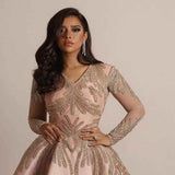 Long Homecoming Dresses Spring New Gilding Large Sleeve Dress Banquet Sexy Evening Dress Pink