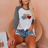 Valentine's Day T Shirts Couples Top Heart round Neck Raglan Three-Quarter-Length-Sleeved T-shirt