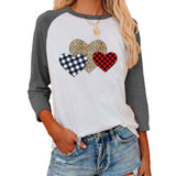 Valentine's Day T Shirts Couples Top Heart round Neck Raglan Three-Quarter-Length-Sleeved T-shirt