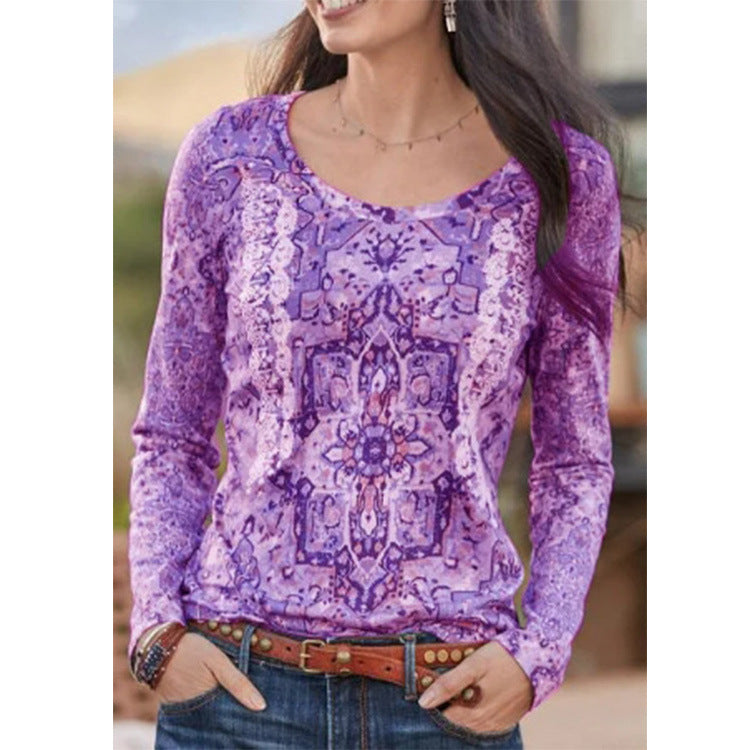 Romanian Gypsy Outfits Printed Top Ethnic T-shirt Women's Long Sleeve