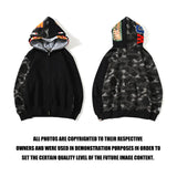 Bathing Ape Hoodie Autumn and Winter Camouflage Shark Double Hood Sweatshirt Couple Coat Hip Hop Men and Women