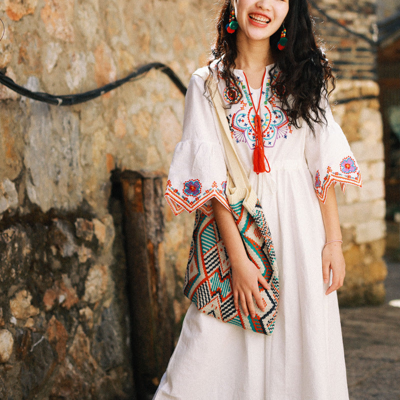 Gypsy Style Dresses Vintage Embroidered Ethnic Style plus Size
