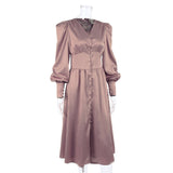 Taffeta Dress Satin Dress Lantern Sleeve Waist-Tight Elegant Slim-Fit Dress