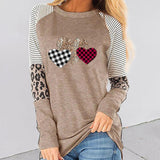 Valentine's Day T Shirt Long Sleeve Stitching Casual T-shirt round Neck Loose Top