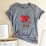 Valentine's Day T Shirts Couples Love Bike Couple Print Valentine's Day Women's T-shirt