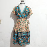 Coachella Music Festival Outfits Ruffled Positioning Printed V-neck Bohemian Stomach Blanket Dress
