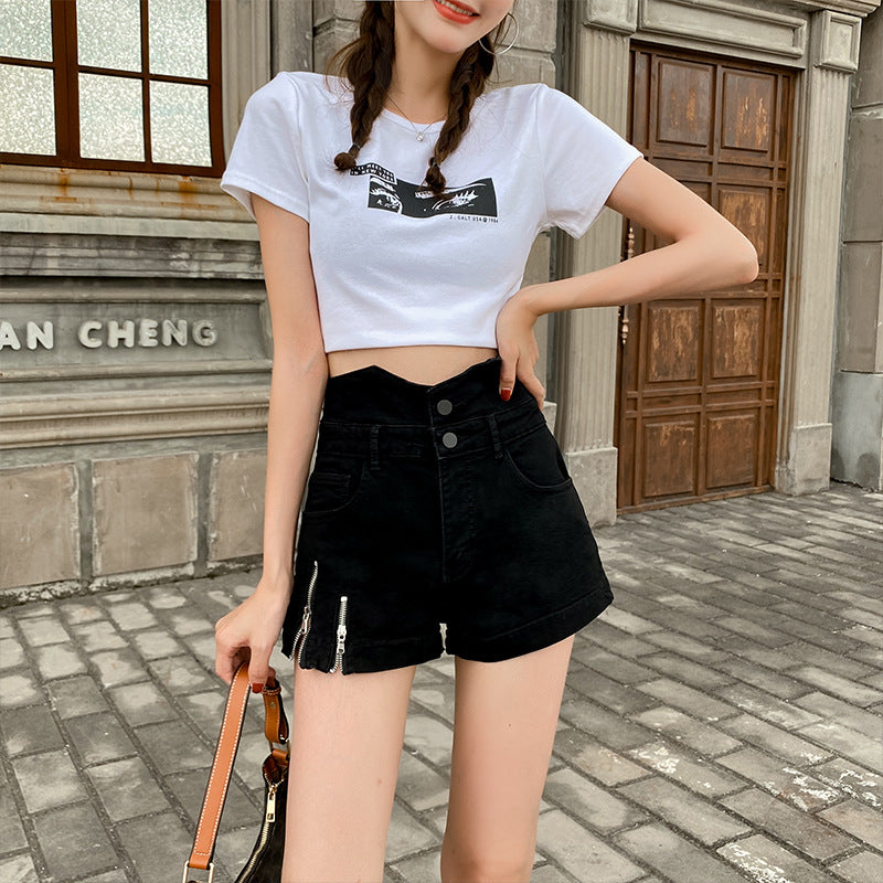 Women Jean Shorts Minimalist Design Women's Spring Clothing High Waist Denim Shorts Hot Pants