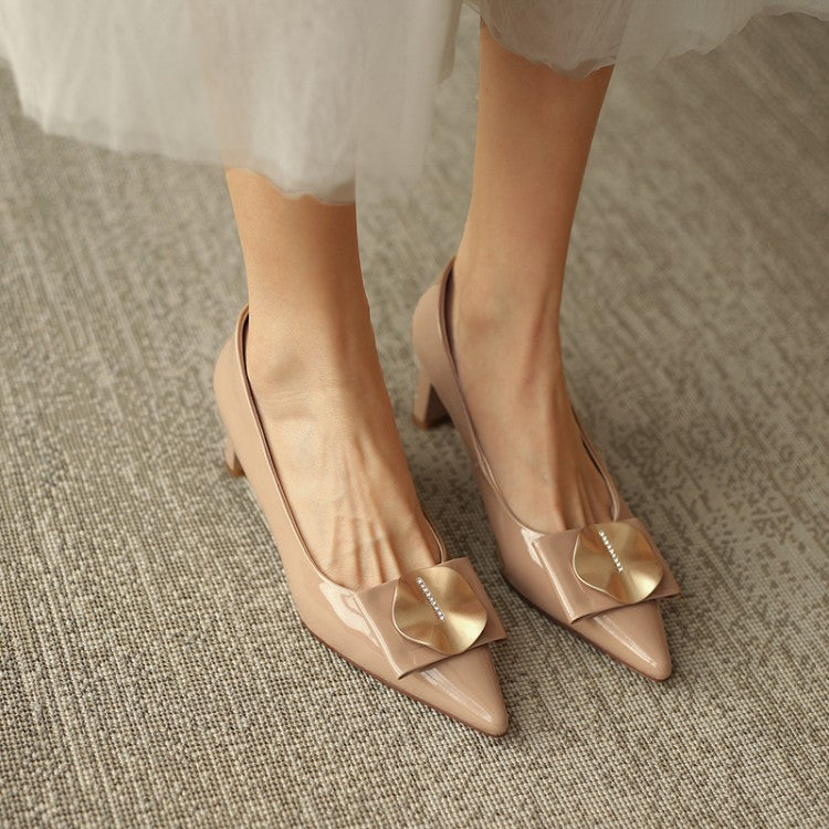 Nude Block Heels Leather Low-Cut Stiletto Heels