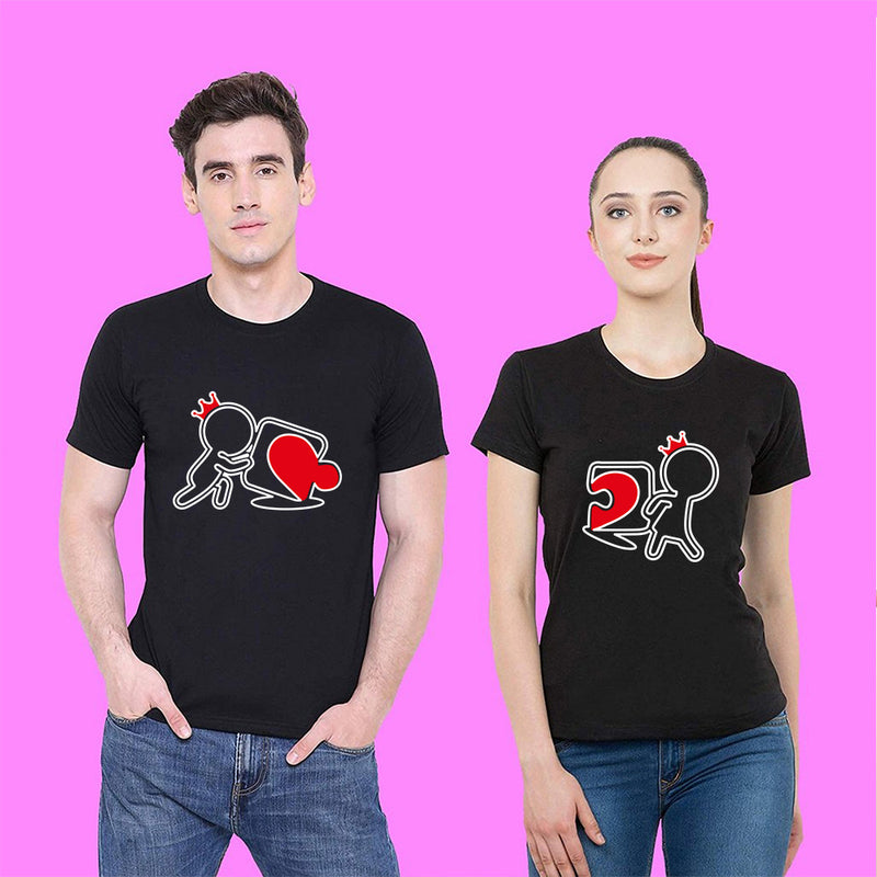 Valentine's Day T Shirts Couples Love Heart Puzzle Printed T-shirt Loose