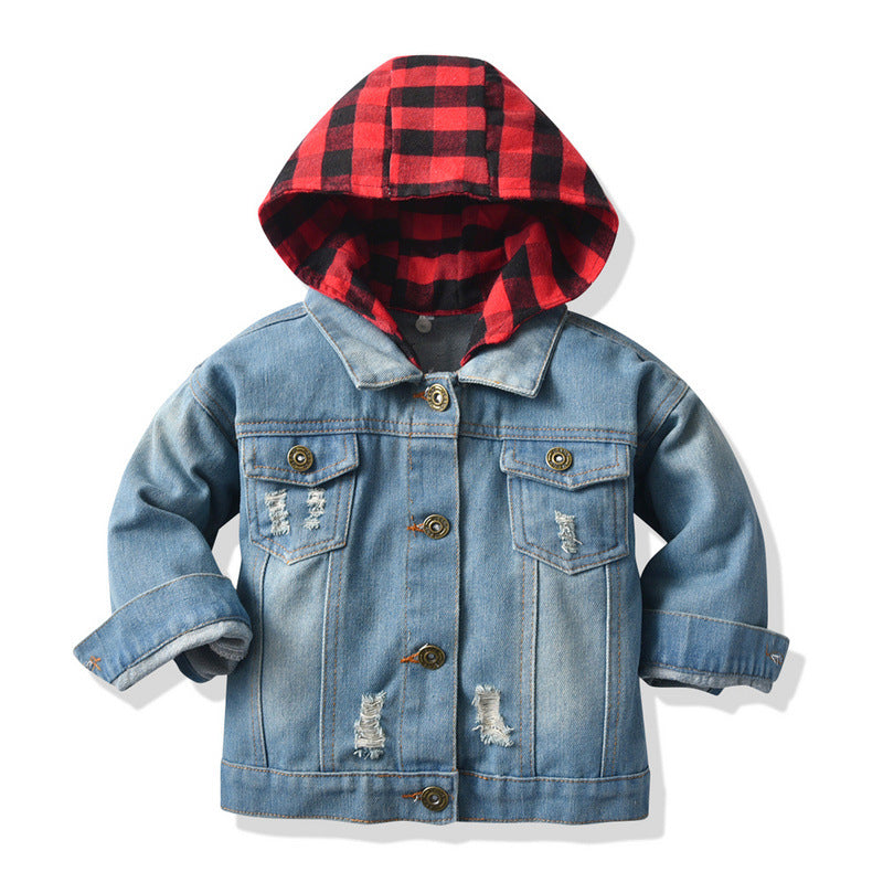 Children Jean Jackets Spring Leisure Cardigan Hooded Denim Jacket