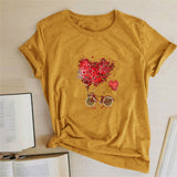 Valentine's Day T Shirts Couples Love Bike Couple Print Valentine's Day Women's T-shirt