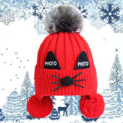 Red Beanie Hat Knitted Hat Fleece-Lined Thickened Men's and Women's Wool Hats Autumn and Winter