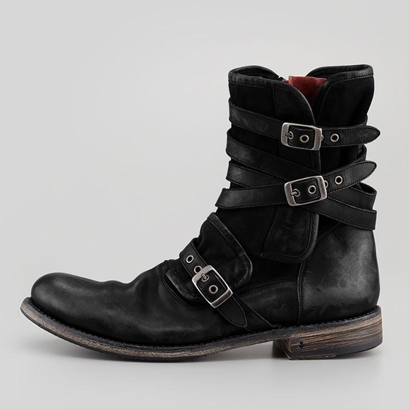 Justin Yellowstone Boots Round Toe Belt Buckle Side Zipper Chunky Heel Casual Men'S Boots