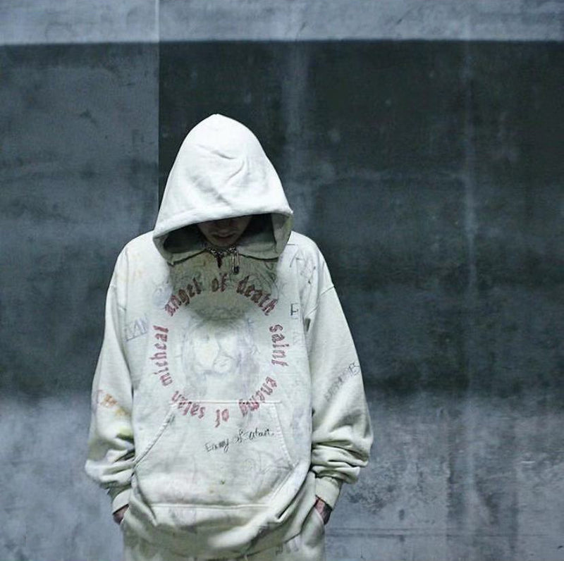 Kanye West Sunday Service Hoodie Retro Graffiti Velvet Padded Hooded Sweatshirt