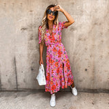 Kendall Jenner Wedding Guest Dress Printed Short Sleeve V-neck Waist Slit