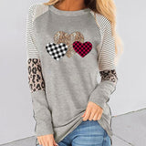 Valentine's Day T Shirt Long Sleeve Stitching Casual T-shirt round Neck Loose Top