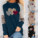 Valentine's Day T Shirt Long Sleeve Stitching Casual T-shirt round Neck Loose Top