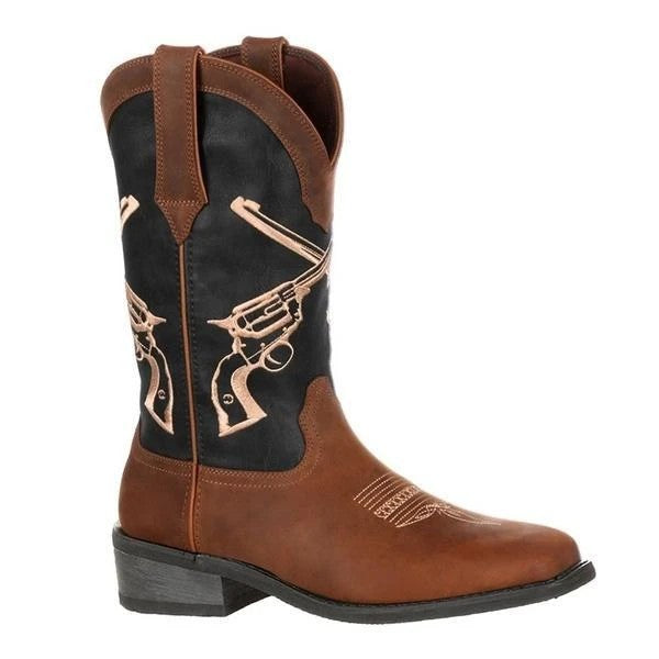Justin Yellowstone Boots Knight Boots Casual Men'S Shoes High-Top Square Toe Embroidery