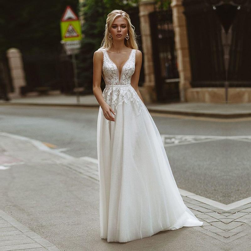 See through Wedding Dress See-through Deep V-neck Sexy Wedding Dress