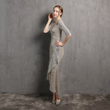Burgundy Dress Formal Long Sleeve V-neck Dress Wedding Banquet Party Formal Dress