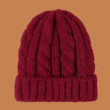 Red Beanie Hat Solid Color Hat Women's Fashion Hemp Pattern Knitted Hat Autumn and Winter Beanie Hat Tide