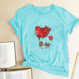 Valentine's Day T Shirts Couples Love Bike Couple Print Valentine's Day Women's T-shirt