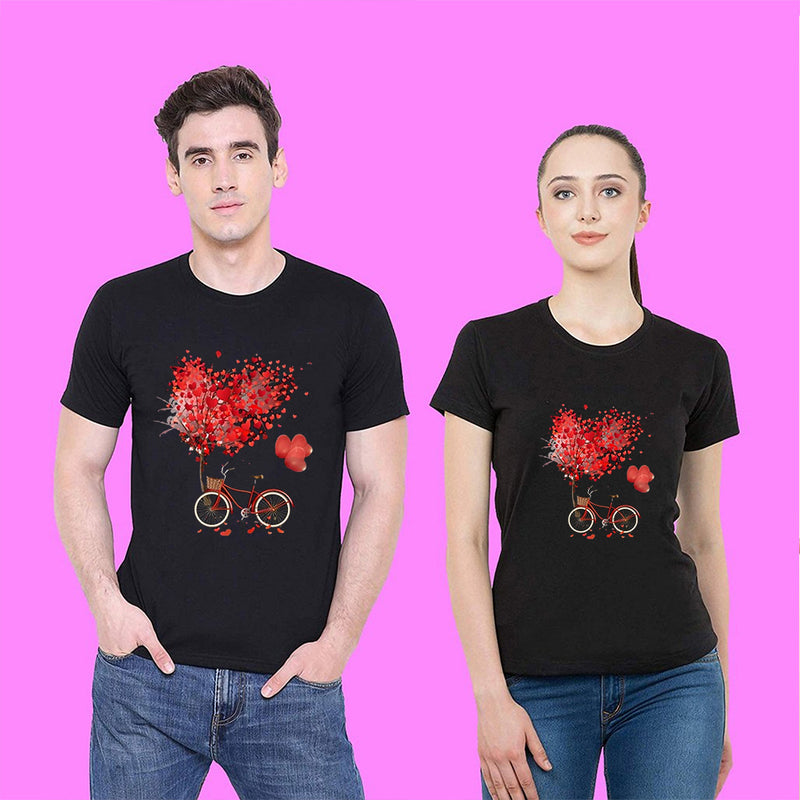 Valentine's Day T Shirts Couples Love Bike Couple Print Valentine's Day Women's T-shirt