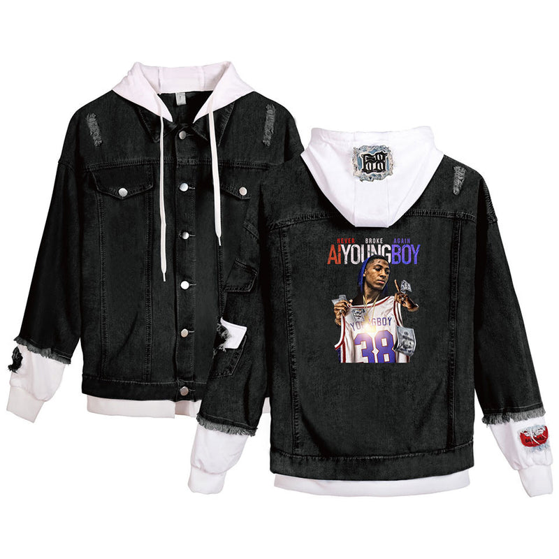 Never Broke Again Hoodie Denim Jacket Casual Able