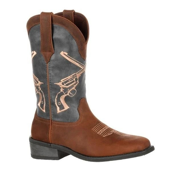 Justin Yellowstone Boots Knight Boots Casual Men'S Shoes High-Top Square Toe Embroidery