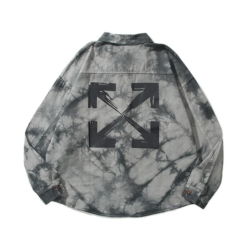 Off White Jacket Ow Autumn Straight Hem Gray Lapel Casual Side Seam Sidekick Camouflage Denim Shirt Owt