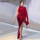 Long Homecoming Dresses Gold Velvet Sequined Sexy Hip-Wrapped Dress Dress