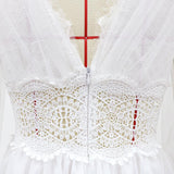 Women Lace Wedding Dress Long Sleeve Wedding Dress V-neck Lace Maxi Dress Gown