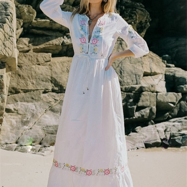 Beth Dutton Bohemian Dress Winter Autumn Maxi Dresses Spring and Autumn White Vacation Dress