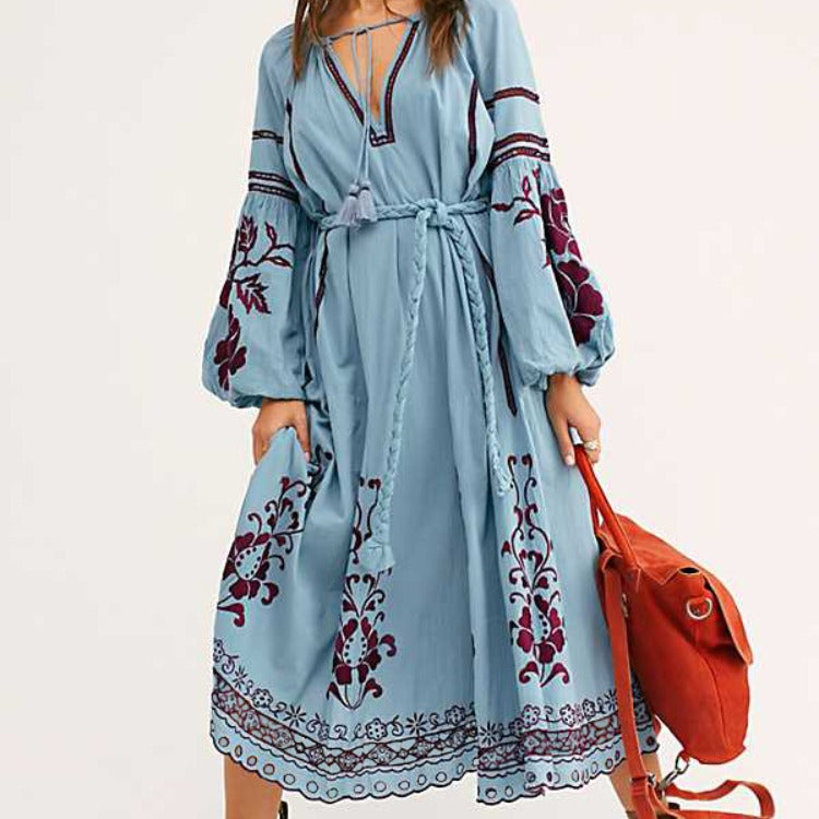Beth Dutton Bohemian Dress Winter Autumn Maxi Dresses Lantern Long Sleeve Holiday Dress