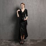 Burgundy Dress Formal Long Sleeve V-neck Dress Wedding Banquet Party Formal Dress
