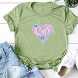 Valentine's Day T Shirts Couples Colorful Love Pattern Printed Women's T-shirt