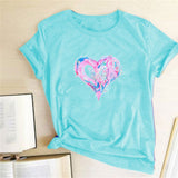 Valentine's Day T Shirts Couples Colorful Love Pattern Printed Women's T-shirt