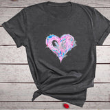 Valentine's Day T Shirts Couples Colorful Love Pattern Printed Women's T-shirt