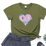 Valentine's Day T Shirts Couples Colorful Love Pattern Printed Women's T-shirt