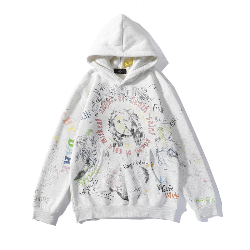Kanye West Sunday Service Hoodie Retro Graffiti Velvet Padded Hooded Sweatshirt