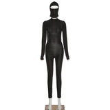 Women's Spring Clothing Long Sleeve High Neck Sexy Backless Hip Raise Skinny Sports Jumpsuit