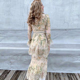 Kendall Jenner Wedding Guest Dress Elegant Printed Lace Stitching Heavy Work Pleated Holiday Cake