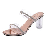 High Heels Slides Large Size Transparent Crystal Thick Heel Slippers Fashion High Heel Sandals