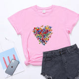 Valentine's Day T Shirts Couples Colorized Butterfly Love Pattern Printed Women's T-shirt