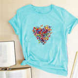 Valentine's Day T Shirts Couples Colorized Butterfly Love Pattern Printed Women's T-shirt