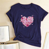 Valentine's Day T Shirts Couples Women's Heart-Shaped Flowers Print Printed Women's T-shirt
