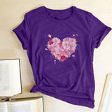 Valentine's Day T Shirts Couples Women's Heart-Shaped Flowers Print Printed Women's T-shirt