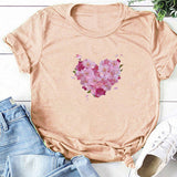 Valentine's Day T Shirts Couples Women's Heart-Shaped Flowers Print Printed Women's T-shirt